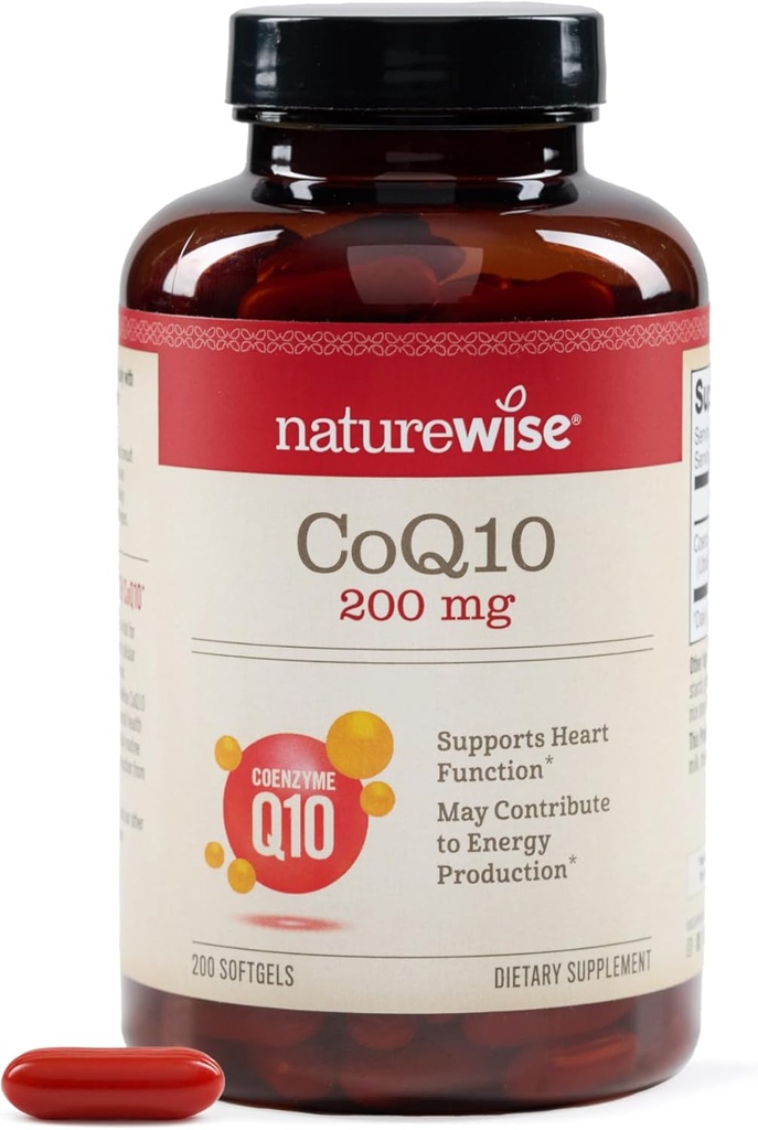 NatureWise CoQ10 200mg Softgels, High Potency Ubiquinone - Coenzyme Q10 Supplement - Antioxidant för hjärthälsa + energi - Vegan, icke-GMO, Glutenfri - 200 greve[200-dagars leverans]