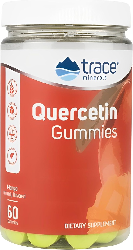 Trace Minerals Quercetin - Antioxidant Supplement stöder immun och cellulär hälsa - Essential Nutrients Supplement stöder mineralabsorption och kardiovaskulär hälsa - Mango, 60 Gummies