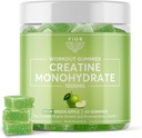 FIOR Creatine Gummy - Bästa kreatinmonohydrat tuggbar, 60 greve, träning och proteintillskott, kognitiv förbättring, Sour Green Apple smak, 30 portioner