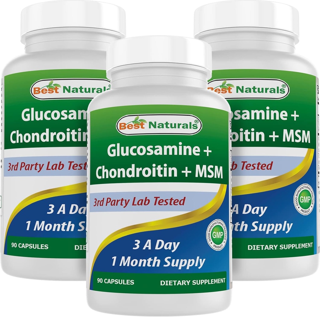 Bästa Naturals, Glukosamin Chondroitin MSM Supplements, 2600 mg per portion, 90 kapslar (90 greve 3))