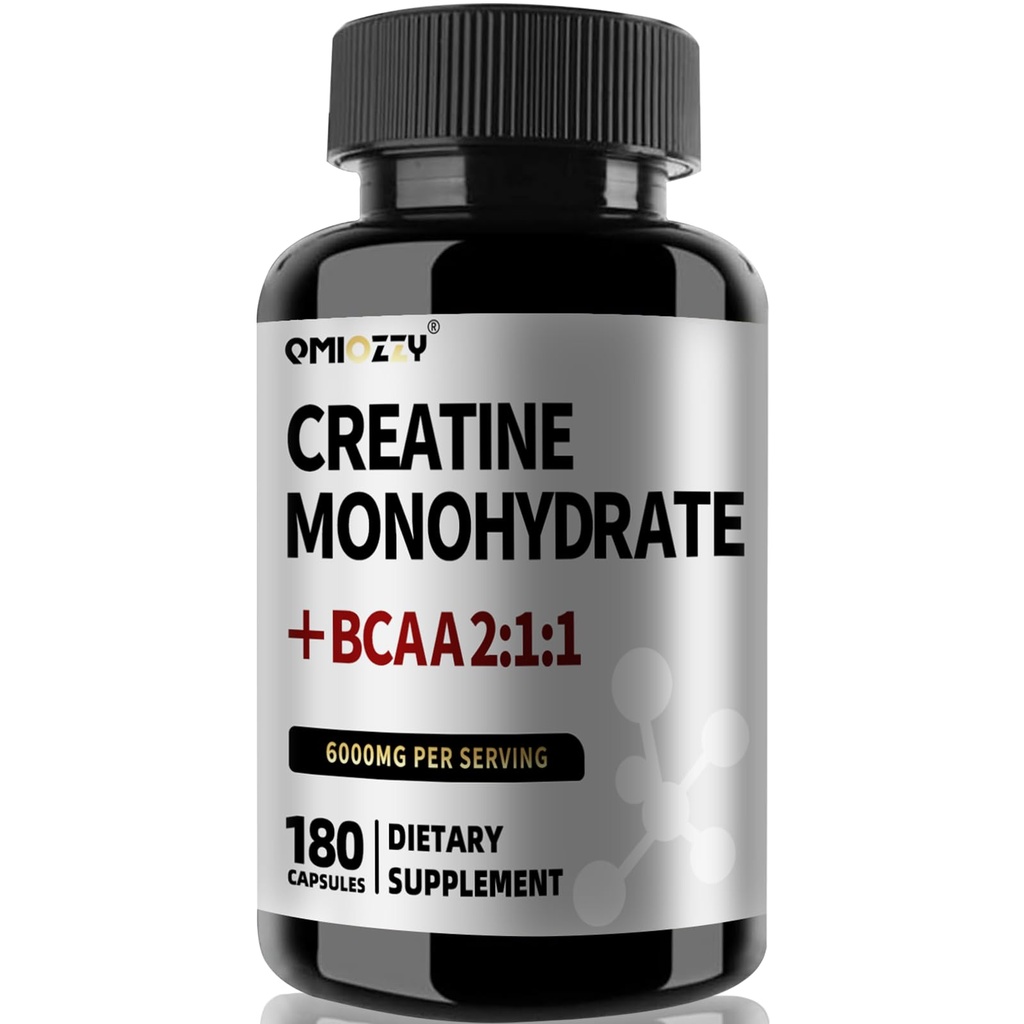 Micronized Creatine Monohydrate 6000MG with BCAA2:1:1, 180 Vegan Capsules