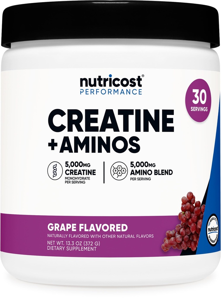 Nutricost Creatine + Aminos 30 portioner (Grape Flavored) - 5 000 mg kreatinmonohydrat + 5000mg Amino BCAA Blend Per servering