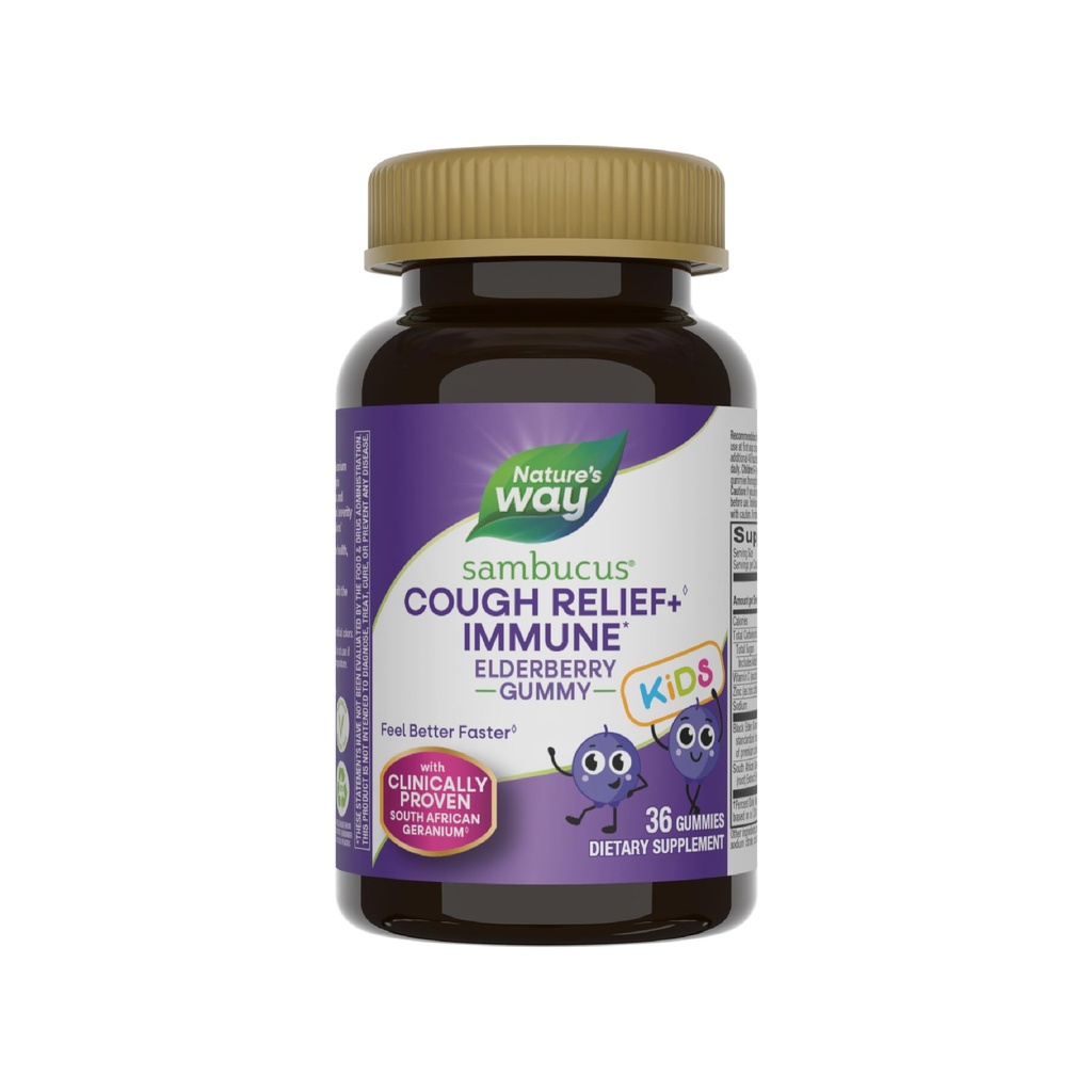 Naturens sätt Sambucus Kids Cough Relief + (1) Immune Gummy *, Känn bättre snabbare (1), kliniskt beprövad sydafrikansk Geranium, med Elderberry, Vitamin C & Zink, Gluten Free, Vegetarian, 36 Gummies