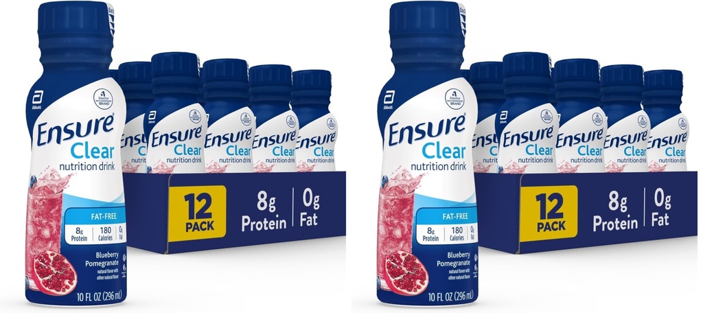 Säkerställ Liquid Clear Nutrition Drink, 0g fett, 8g protein, Blueberry Pomegranate, flaska, glutenfri, 10 Fl Oz (Pack of 24)