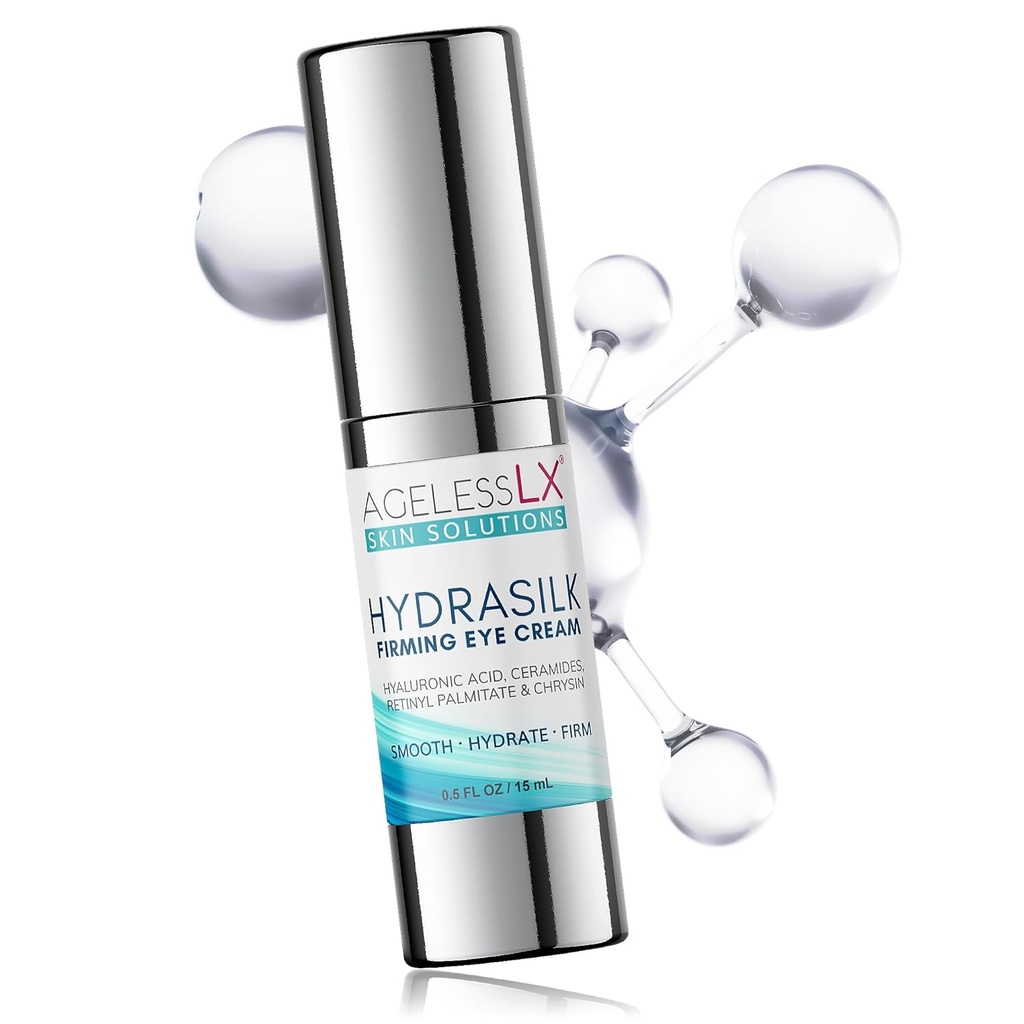 AgelessLX - Hydrasilk Eye Cream - Firming Under Eye Cream för mörka cirklar och puffiness - Hyaluronsyra Moisturizer för rynkor, Fina linjer och Puffy Eye Bags - 0,5 OZ