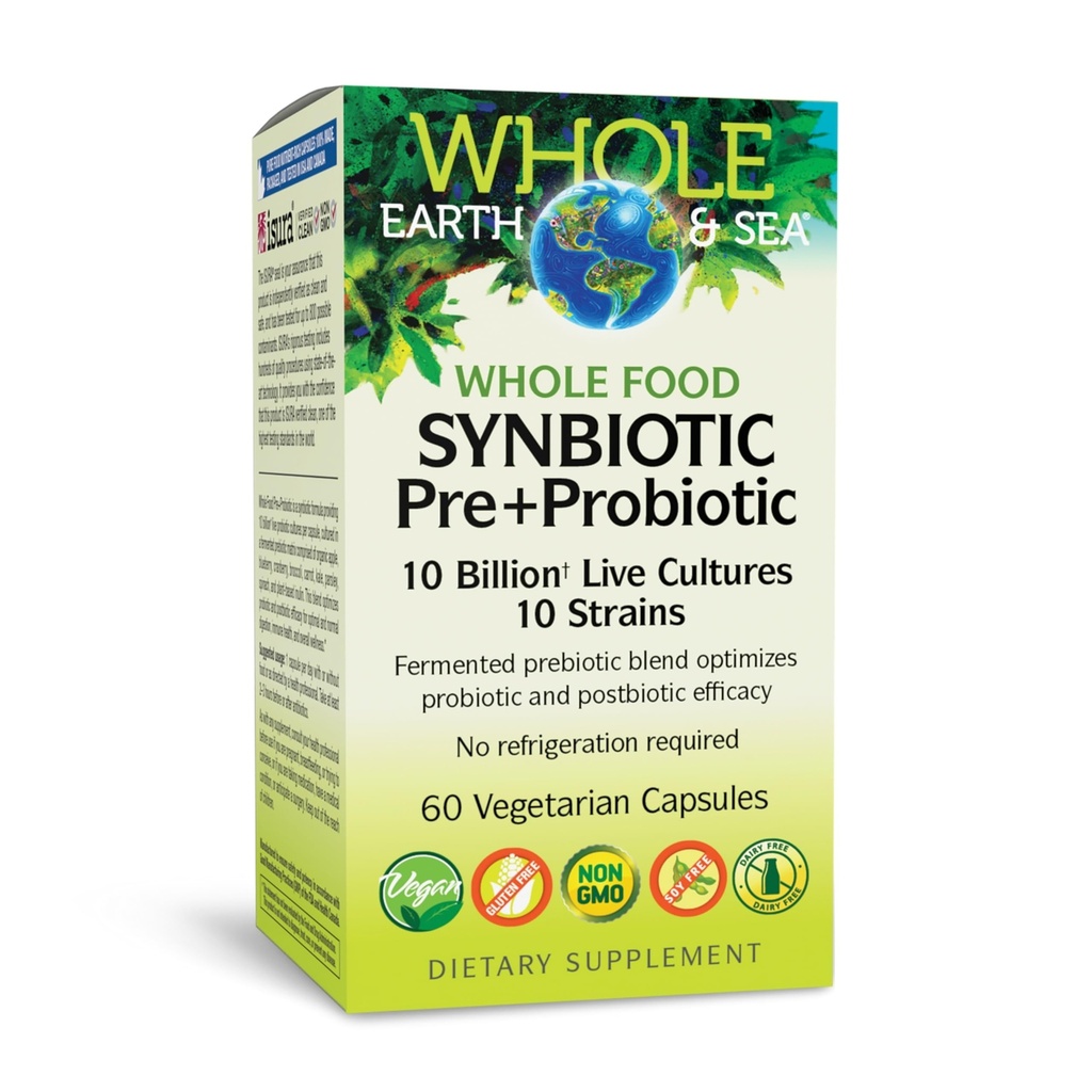 Naturliga faktorer Hela livsmedelssynbiotiska Pre + Probiotiska 10 miljarder - Organic Gut & Digestive Health Supplement - Icke-GMO, Gluten-Free & Dairy-Free - 60 vegetariska kapslar (60 portioner)