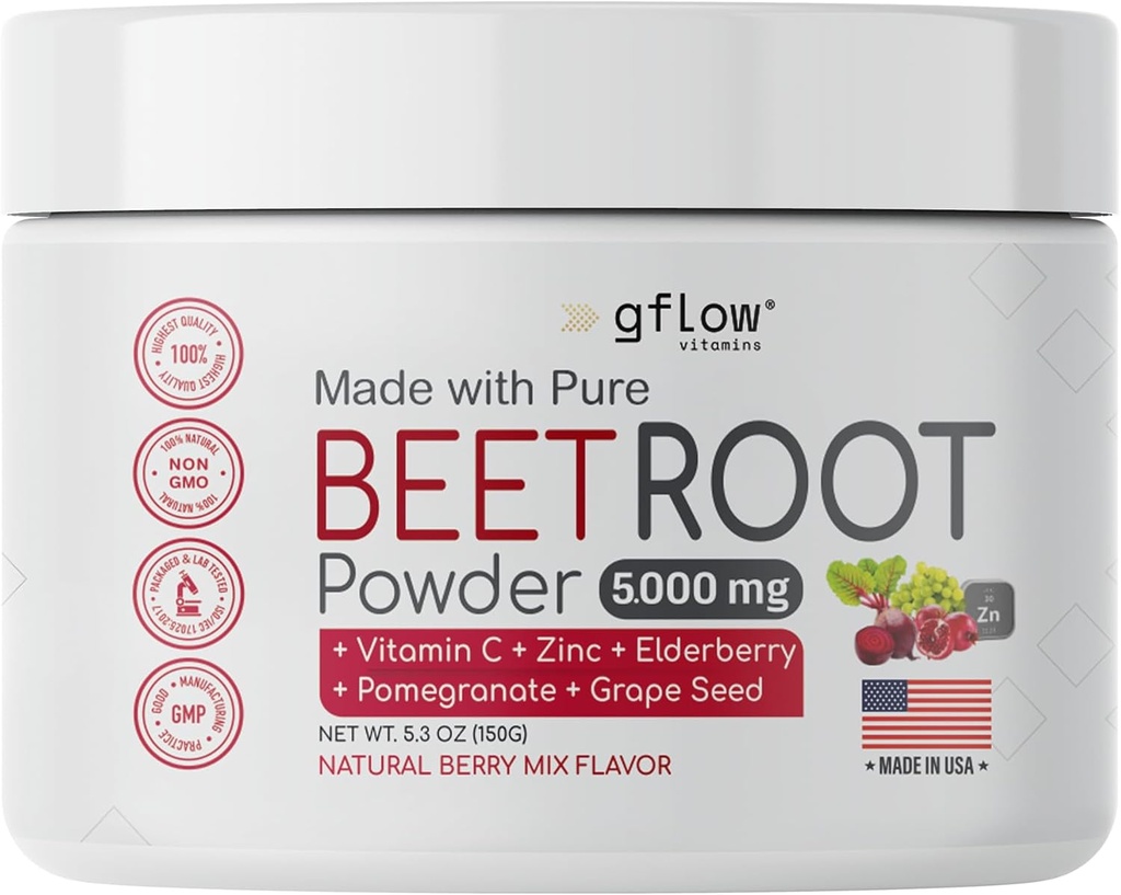 Beet Root Powder - Nitric Oxide Boost and Heart Health - Non-GMO Superfood Supplement - Natural Berry Mix smak, 30 portioner