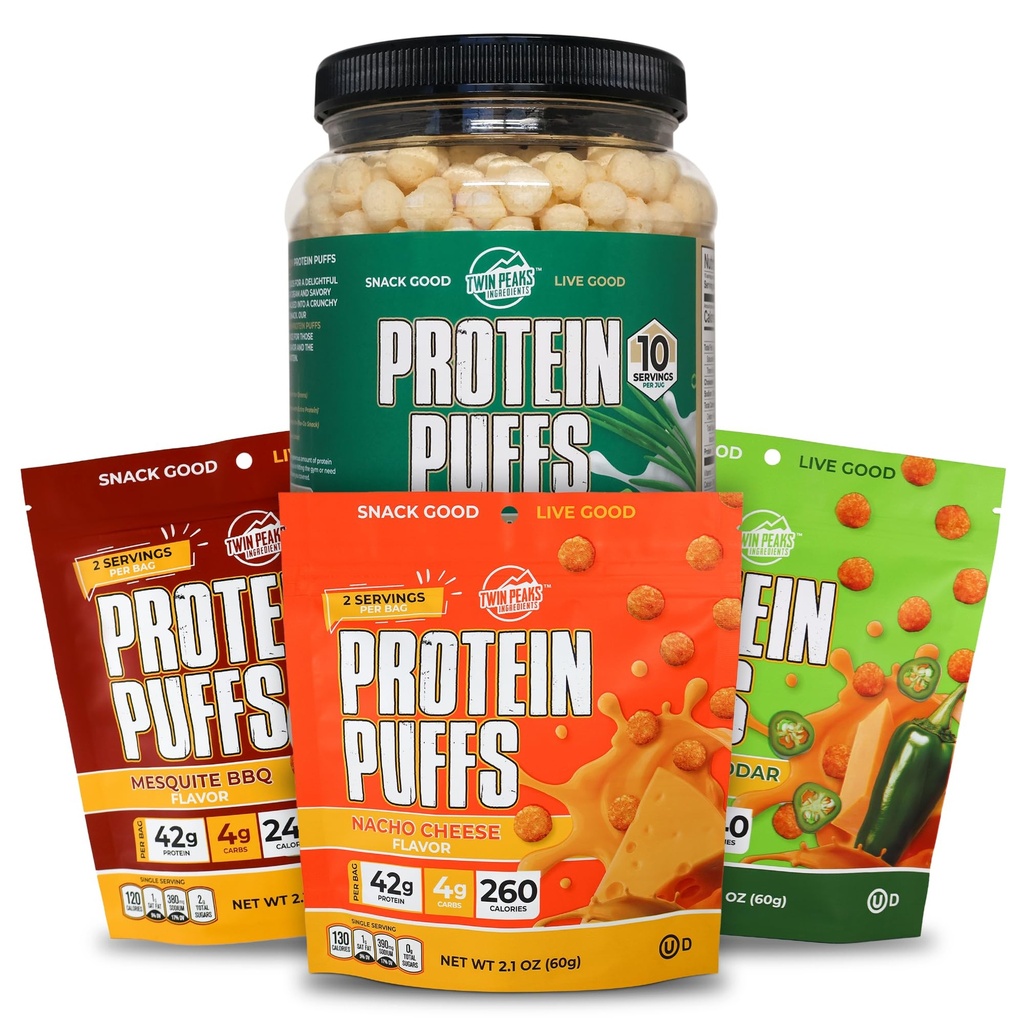 Twin Peaks Low Carb, Keto Friendly Protein Puffs, Sour Cream & Onion + Twin Peaks Ingredienser Låg Carb, Keto Friendly Protein Puffs