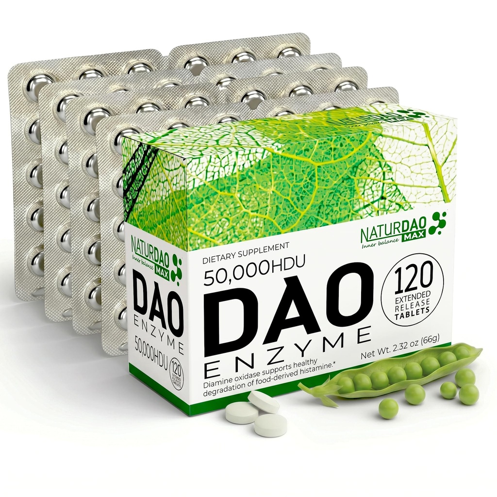 MAX DAO Enzym Supplement 120 tabletter, 50 000 HDU per tablettjusterbar dosering, utökad frisättning, histaminblockerare