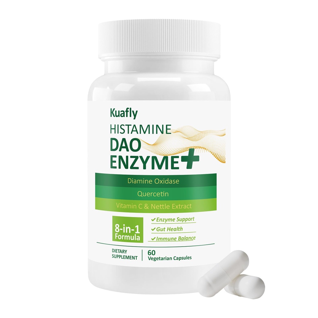 DAO kompletterar histaminblockerare - DAO Enzyme + Diamin Oxidase & Quercetin, Immortelle, Vitamin C för Gut Health and Food Support 60 Capsules