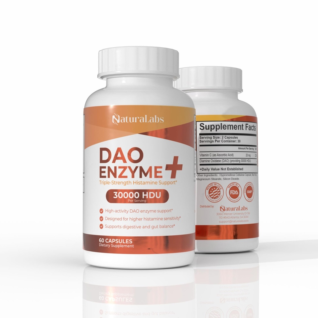 DAO Enzyme + Histaminblockerare - Triple-Strength 30.000 HDU Formel - DAO Enzyme Supplements with Vitamin C - Histamine Intolerance Digestive Support - 60 kapslar