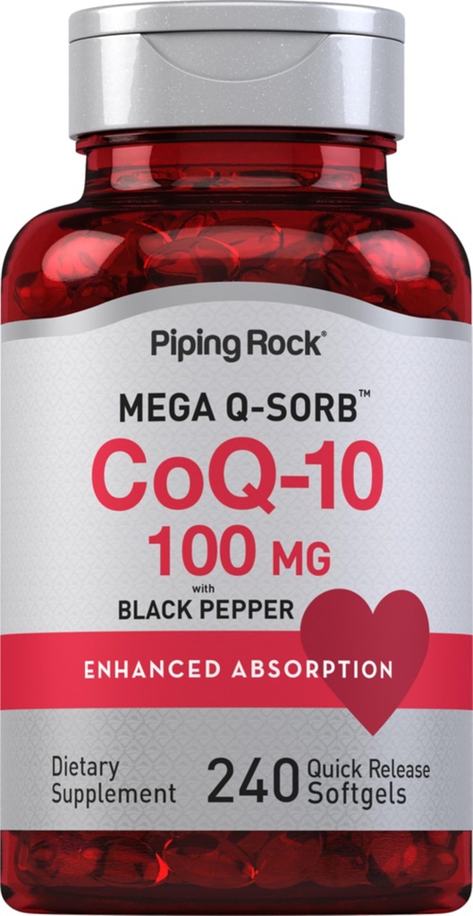 Piping Rock CoQ10 100mg | 240 Softgels | Enhanced Absorption Supplement for Women and Men | Non-GMO, Gluten Free