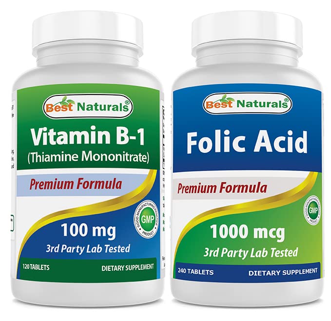 Bästa naturliga vitamin B1 som tiamin Mononitrate 100 mg och folsyra 1000 mcg