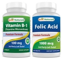Bästa naturliga vitamin B1 som tiamin Mononitrate 100 mg och folsyra 1000 mcg