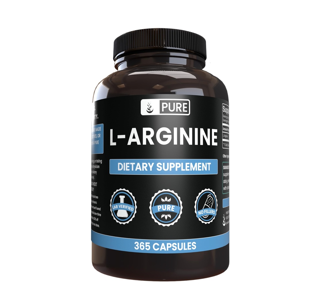 Rena originalingredienser L-arginin (365 kapslar) Inga magnesium eller risfiller, alltid rena, labb verifierade