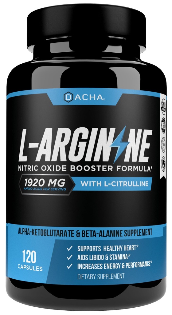 DACHA Premium L Arginine Pills 1920 MG - 120 VCAPS AAKG Nitric Oxide Precursor, L-Citrulline HCL, Beta Alanine, Essential Aminosyror för energi, muskeltillväxt, hjärthälsa, vaskularitet och uthållighet