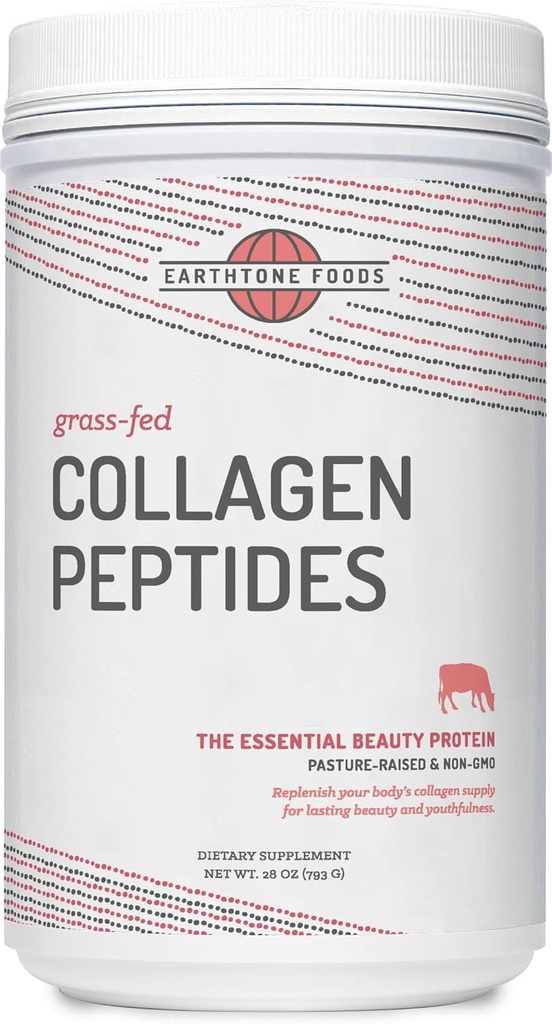 EARTHTONE Grass-Fed Collagen Peptides Powder 28 oz Foods - Hydrolyzed, Non-GMO - Unflavored - för kvinnor och män - Natural Protein Supplement - Paleo och Keto Friendly