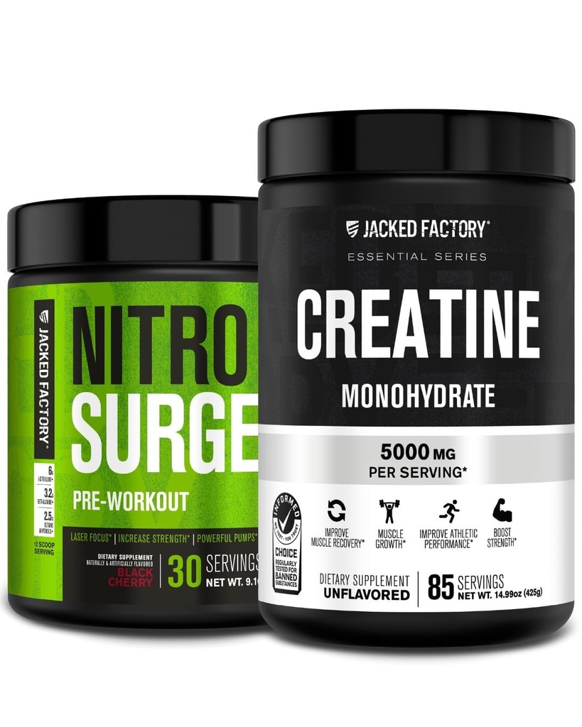 Jacked Factory Nitrosurge Pre-Workout i Black Cherry & Creatine Monohydrat för män och kvinnor