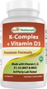 Bästa Naturals K-Complex med K1 (Phytonadione 1500 mcg + K2 som Menaquinone 100 mcg + K2 som MK-4 1000 mcg) + D3 + VIT. C - 90 tabletter - tillverkad i USA
