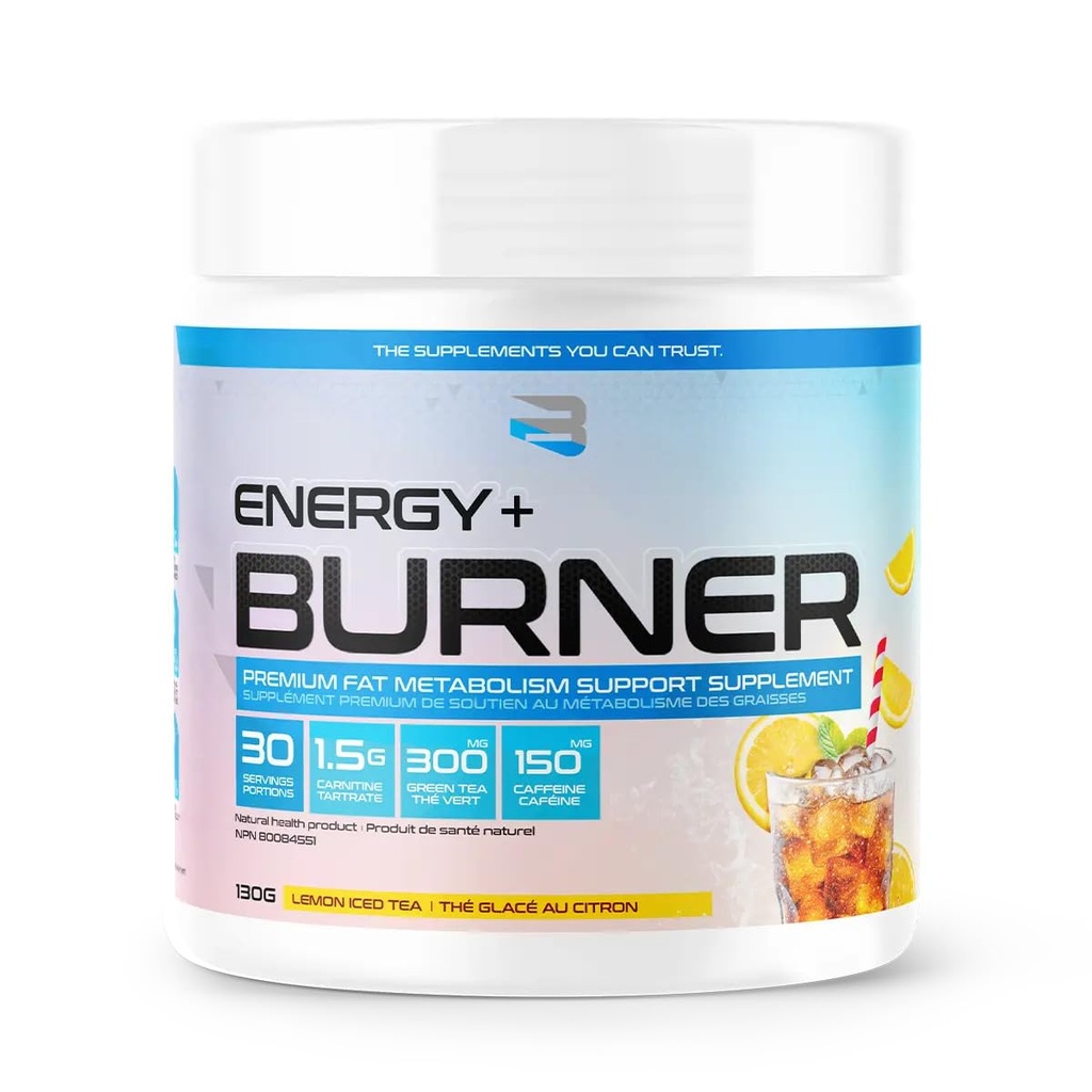 Tro Supplements Energy + Burner | L-Carnitine Tartrate, Green Tea, Koffein | Fett Metabolism Support, Ökad energi, fokus och uthållighet | 30 portioner (Lemon Iced Tea)