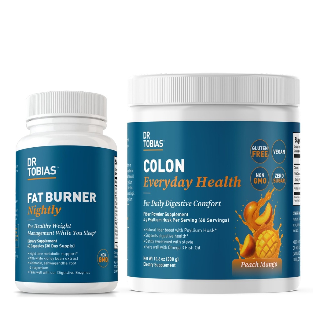 Dr Tobias Fat Burner Nightly & Colon Everyday Health Peach Mango - Nighttime Metabolism Support & Daily Psyllium Fiber Drink för Digestive Health