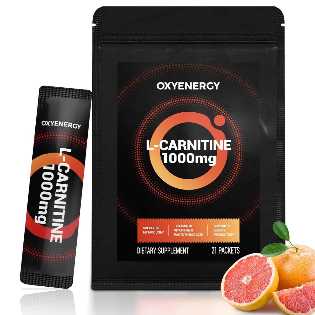 OxyEnergy Liquid L-Carnitine Supplement 1000mg - Gentle for Daily Use, Zero Calorie, Sugar-Free, Stim-Free Fat Burning & Endurance Booster, 21 On-the-Go Individual Liquid Sticks