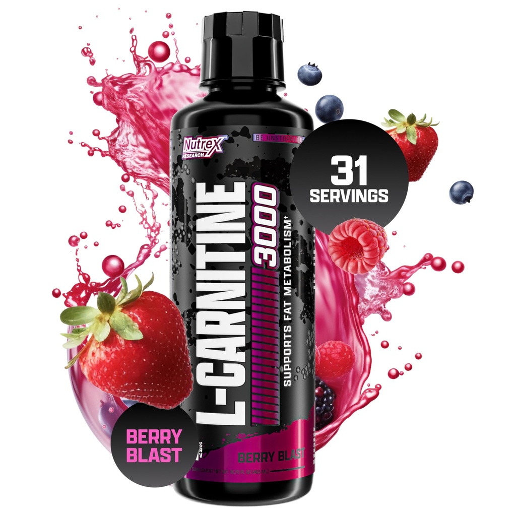 Nutrex Research L-Carnitine 3000 (31 portioner, Berry Blast) | Liquid Shots, Stimulant Free | Stöder Muscle Recovery för män och kvinnor