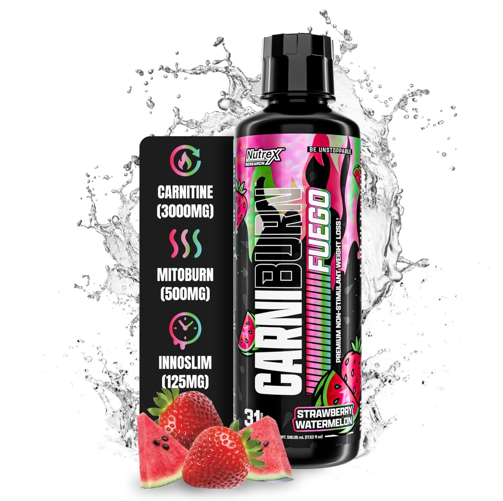 Nutrex Research Carniburn Liquid L Carnitine 3000mg - Thermogenic Liquid Fat Burner för män och kvinnor med MitoBurn, InnoSlim, GBBGO - Stimulant Free Metabolism Booster - Strawberry Watermelon 31 SV