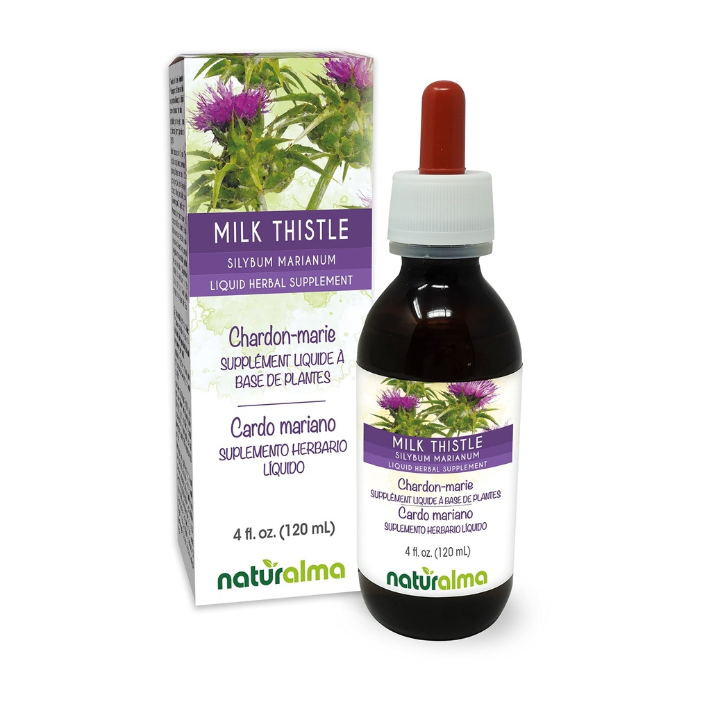 Naturalma Milk Thistle (Silybum marianum) Frukt och ört Alkoholfri tinktur - 4 fl oz flytande extrakt i droppar - Herbal Supplement - Vegan
