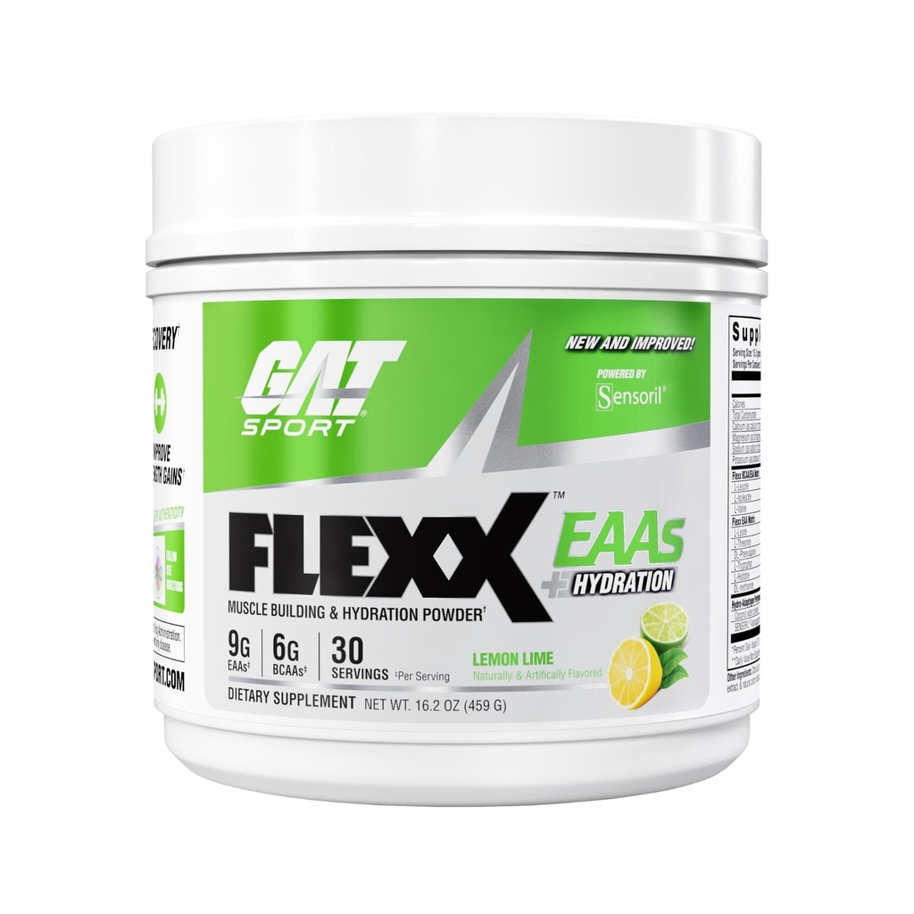 GAT SPORT FLEXX EAAs - New & Improved 9g EAAs + Ashwagandha | Muscle Recovery & Hydration | 3rd Party Tested | 30 Servings (Lemon Lime)