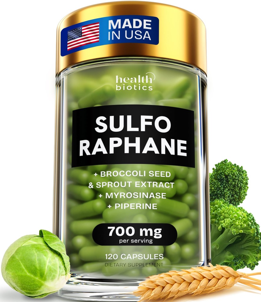 Sulforaphane Supplement Organic Broccoli Sprouts | Stabiliserad Sulforaphane från Broccoli Florets & Seeds | Organic Sulfur Supplements 120 Pills | 1 Pack