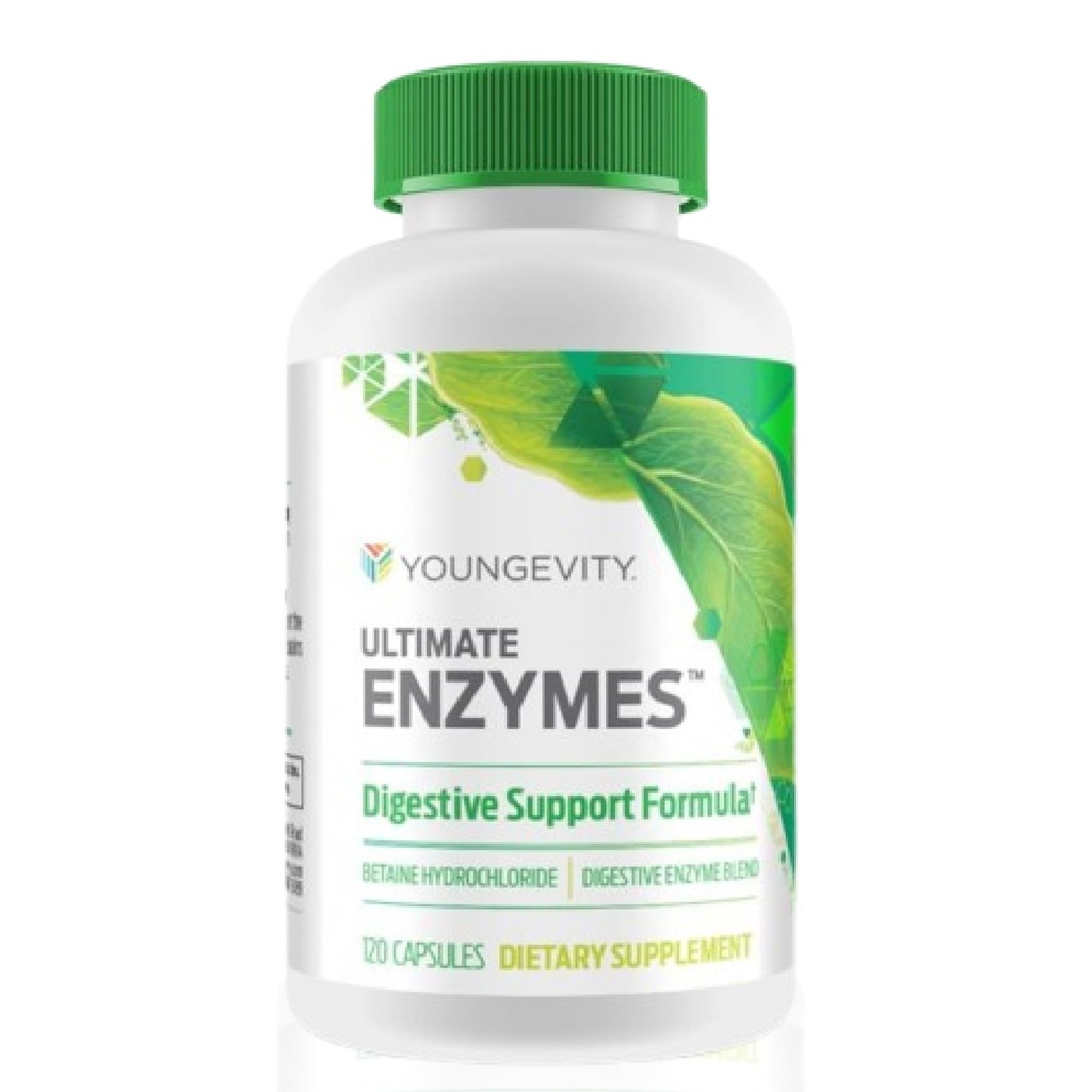Youngevity Ultimate Enzymes® - Multi Enzymes for Digestion, Gas & Bloating Relief - Betaine HCl, Ox Bile, Pancreatine 10X, Papain 6M, Pepsin 1:3000 (120 kapslar)