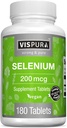 Selen 200 mcg Tillägg, 180 Vegan tabletter för immunsystem, sköldkörtel, prostata och hjärthälsa *, organisk, naturlig och glutenfri spår mineral utan tillsatser