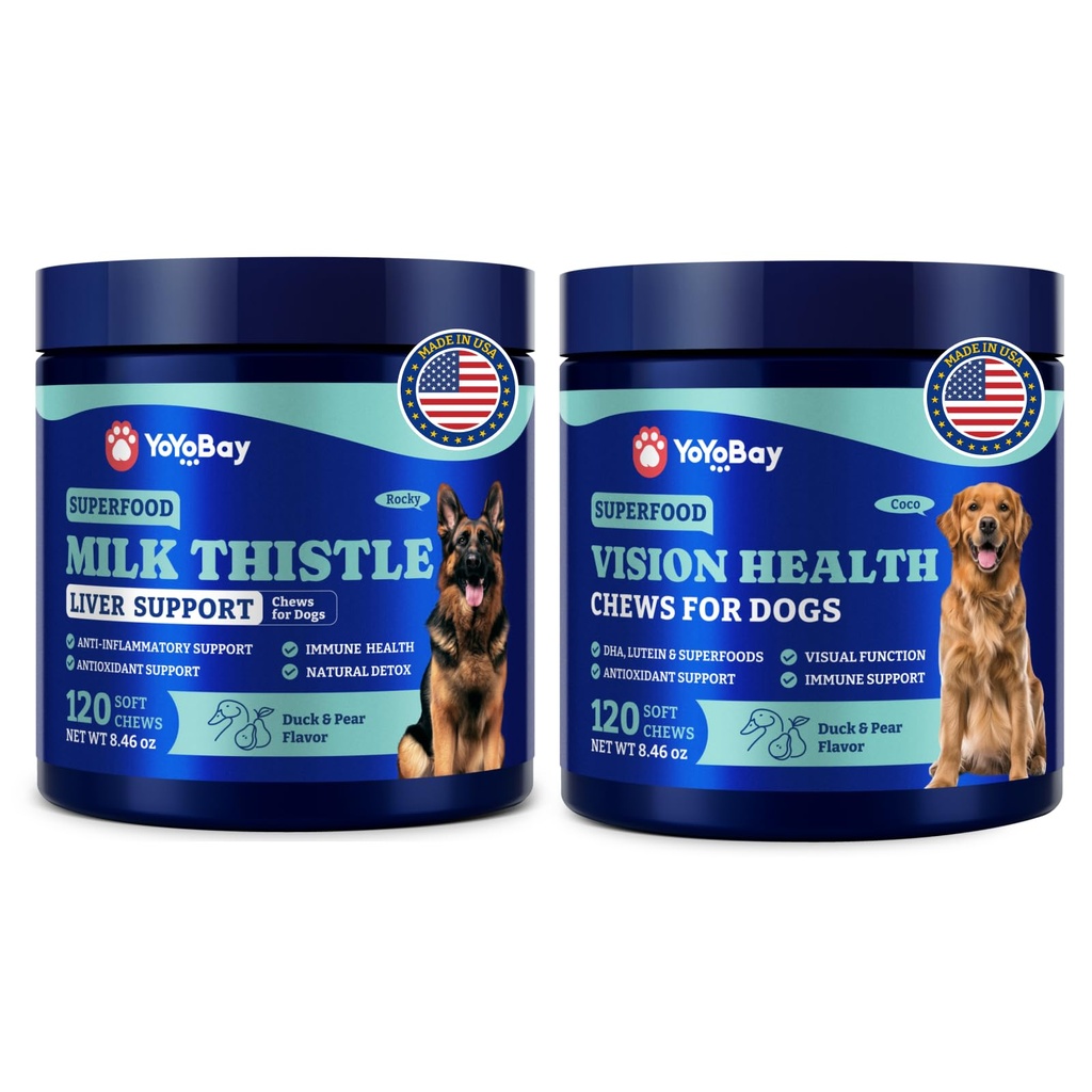 Hund Eye och Liver Wellness Bundle - Vision Support Chews med antioxidanter och Omega-3s Plus Milk Thistle Liver Detox Chews med NAC och Curcumin - Natural Daily Health Support för hundar av alla raser