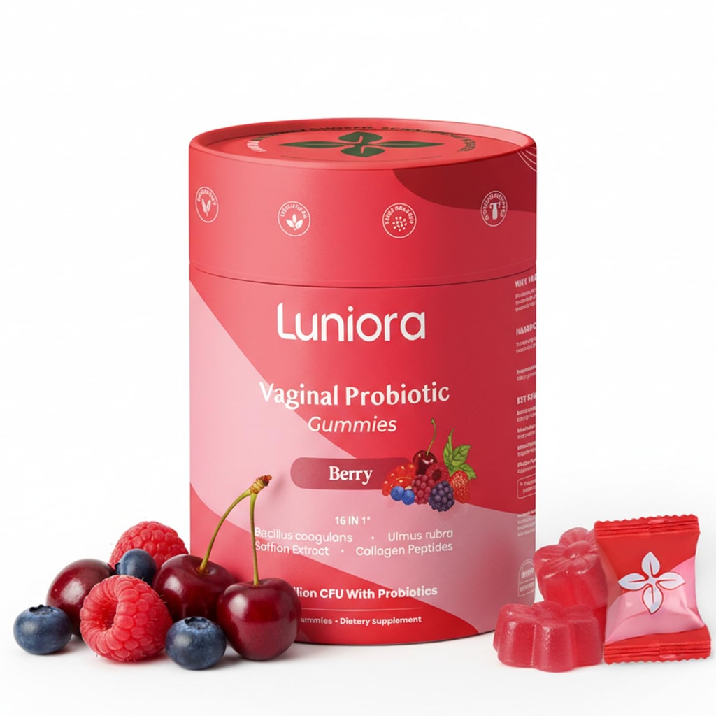 16-i-1 Vaginal Probiotic Gummies för kvinnor - Berry Feminine Balance Gummies med 4.7B CFU Probiotics, Cranberry, Prebiotic Fiber & Collagen - Vaginal Health & pH Balance Support - 60 Gummies