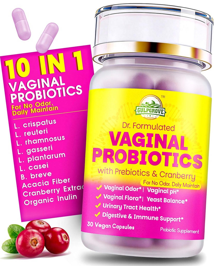 Vaginal probiotika för kvinnor med prebiotika och tranbär - Dr Formulerad Feminin pH Balance Daily Supplement, stöder vaginal luktkontroll och urinvägs hälsa, 30 portioner
