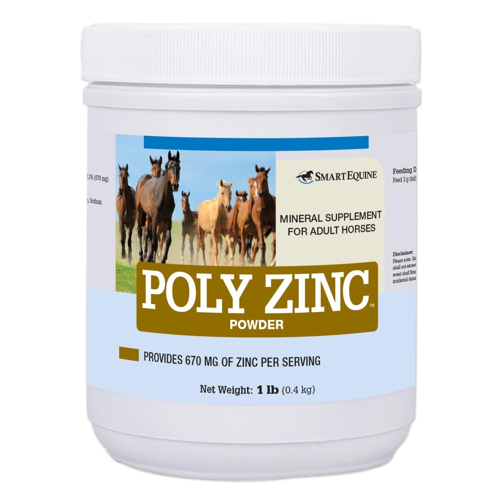 SmartEquine Poly Zink Powder | Zink Supplement för hästar | Hoof Care Vitaminer och mineraler | Stöder Ben och Hoof Wellness | Equine Skin Coat Supplement | 1 lb