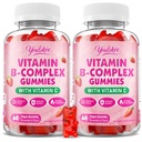 2 Pack Vitamin B-Complex Gummies för kvinnor och män, Methyl B12, B1, B2, B3, B5, B6, B7 & B9 - Vitamin B-komplex med vitamin C stöder energi och immunfunktion, jordgubbsmak, 120 greve