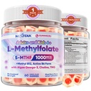 L-Methylfolate 1000 mcg + Methyl B12 Gummies för barn & vuxna - Aktiv 5-MTHF, w / Omega-3 DHA & EPA (3:1), Choline & TMG, B6, stöder MTHFR Gene, Brain, Energy & Methylation, Sugar gratis, 60 Cts