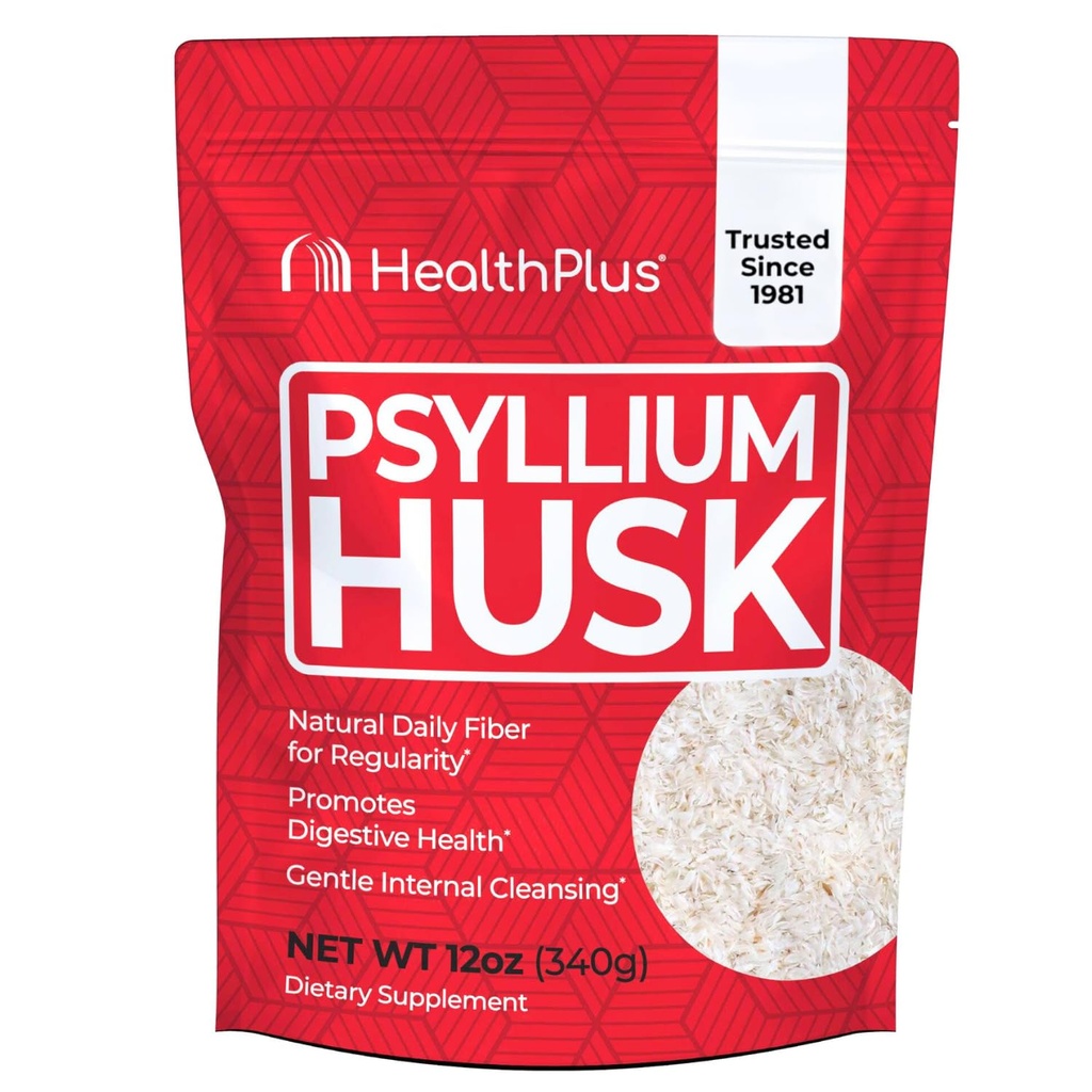 Health Plus, Psyllium Husk, 12 oz, 48 portioner - Natural Detox, Daily Dietary Fiber Supplement, förstoppningshjälp, Gentle Gut Cleanse, Keto Baking