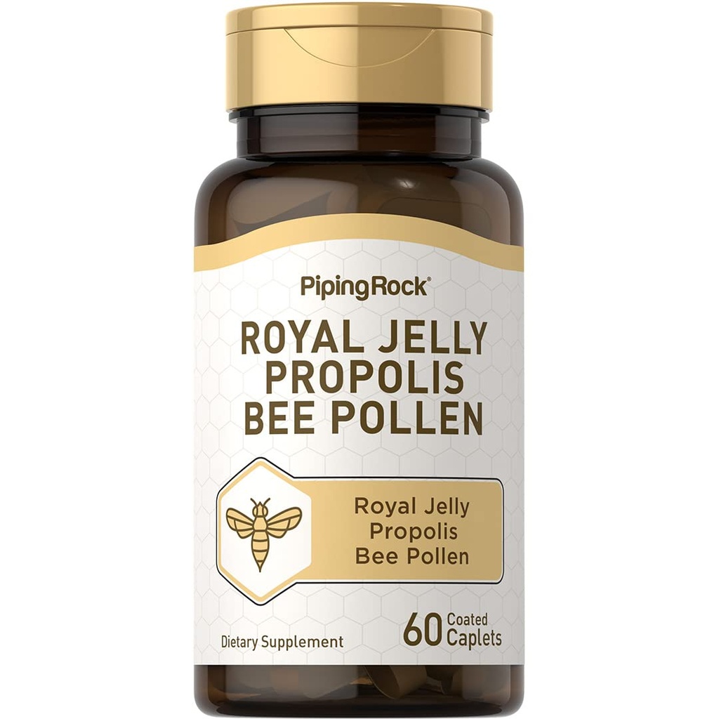 Piping Rock Royal Jelly Propolis Bee Pollen | 60 Caplets | Vegetarisk, icke-GMO, Gluten fri tillägg