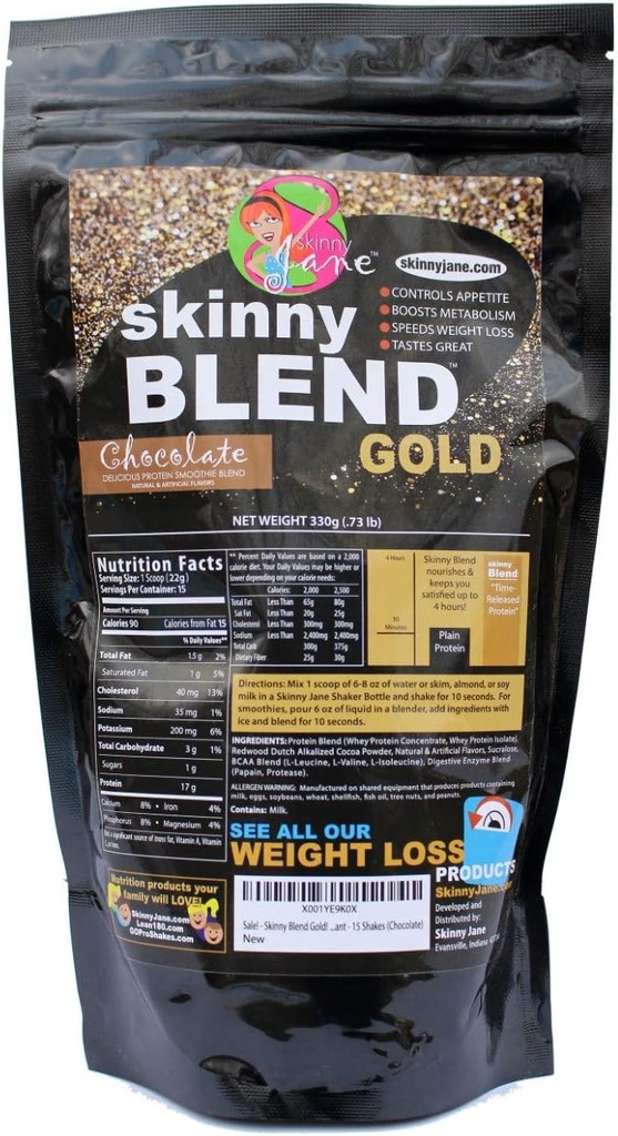 Skinny Blend Gold – Chocolate Protein Shake for Women – Low Sugar, Low Carb – stöder metabolism och energi – 15 portioner