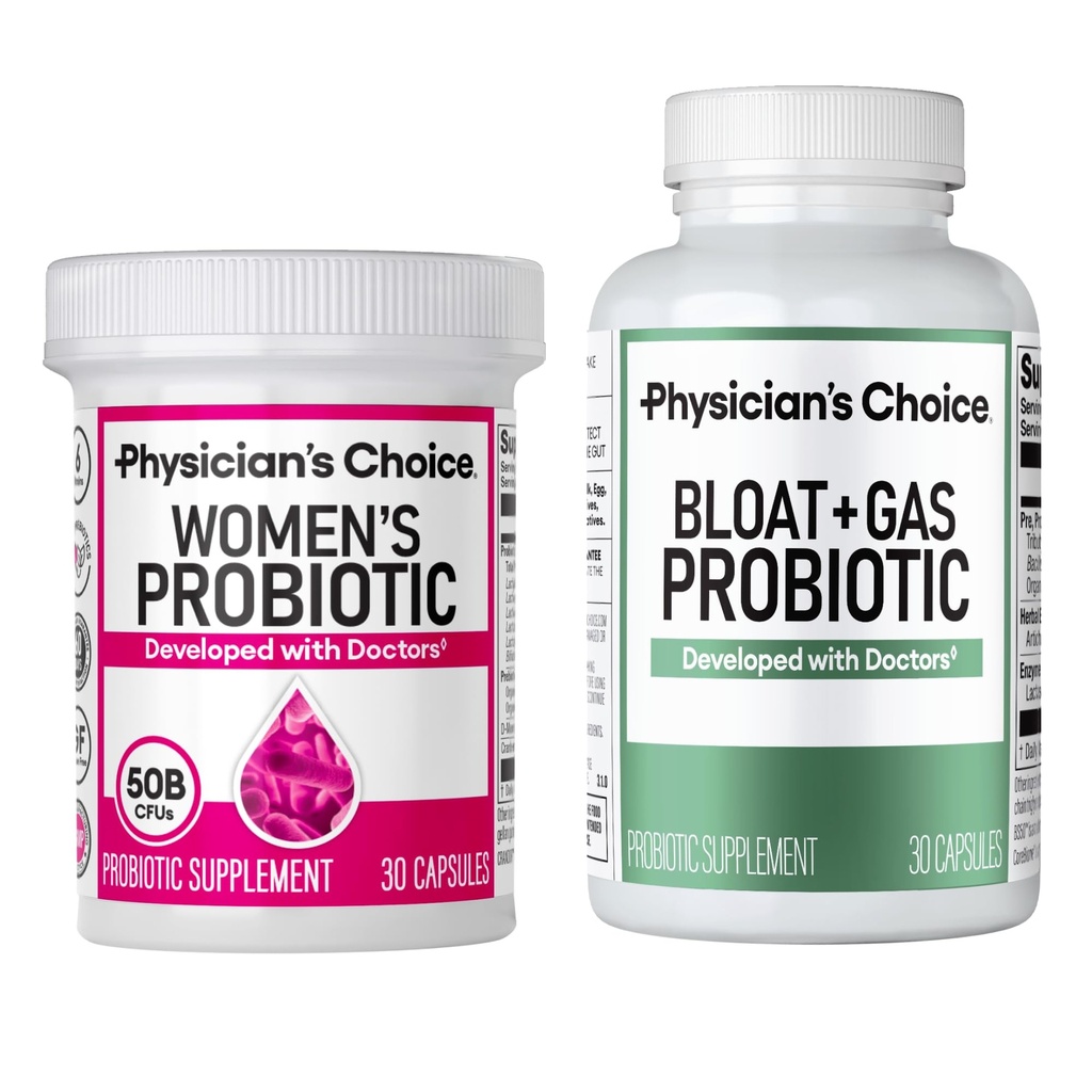 Läkarens CHOICE Women's Probiotic 30ct + Bloat & Gas Probiotic 30ct - Avancerad Digestive Health Bundle för kvinnor