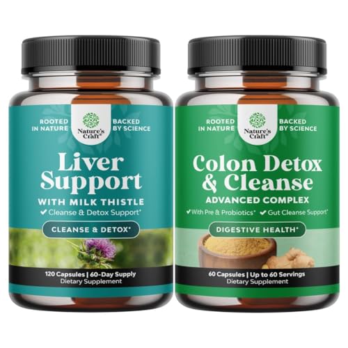 Bundle of Liver Cleanse Detox & Repair - Milk Thistle with Dandelion Root Choline Beetroot Artichoke Extract and Colon Cleanser & Detox - Lactobacillus Acidophilus Probiotic Supplement Body Cleanse