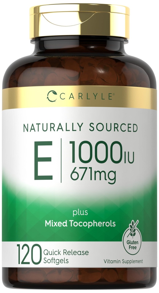 Carlyle Vitamin E med blandade tokoferoler | 1000 IE | 120 Softgels | Naturligtvis källat tillskott | Icke-GMO och Gluten fri formel