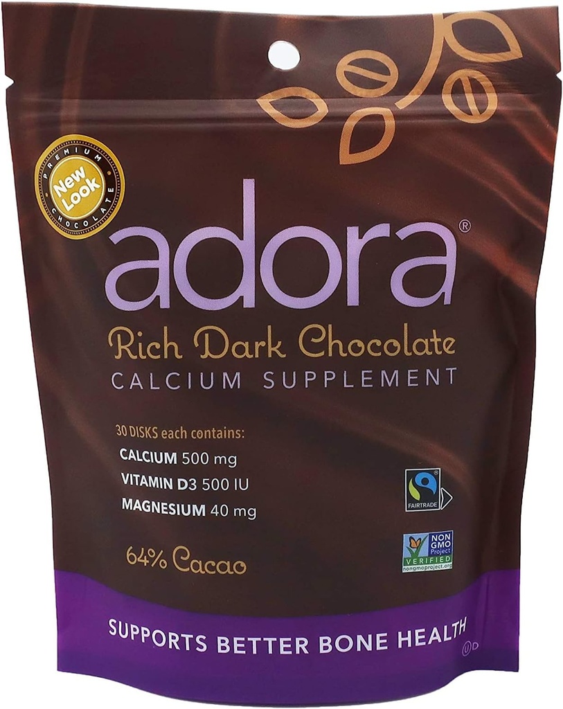 Adora - Kalcium Supplement Dark Chocolate, 30 ct (Pack of 6)