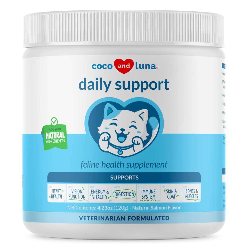 Multivitamin för katter - 4oz pulver - L-Lysin, Taurin och Spirulina för immunstöd och ögonhälsa - fiskolja och vitaminer för hud och hjärthälsa. (för katter)