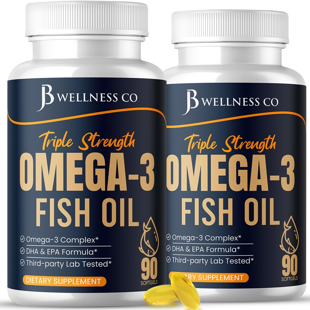 Triple Strength Omega 3 Fish Oil 3750 mg - EPA & DHA - Over 3000mg Omega-3 Fatty Acids - 1350mg EPA + 900mg DHA - Best Essential Fatty Acids, Burpless Fish Oil - 180 Count