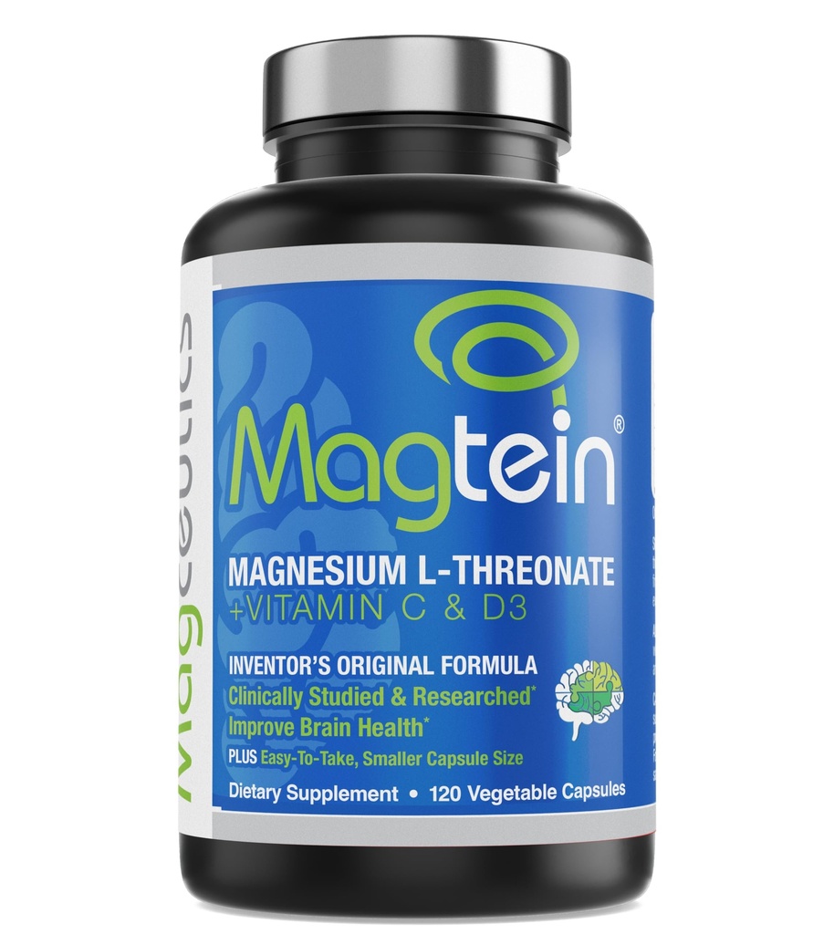 Magtein Magnesium L-Threonate för att förbättra kognition, fokus, minne, sömnkvalitet och hjärnhälsa med små mössor - 120 grönsaks kapslar