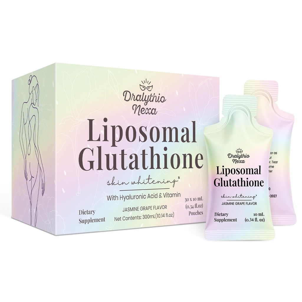 Liposomal Glutathione Liquid 1000mg – High Absorption Glutathione Supplement – Skin Brightening & Antioxidant Support – Beauty & Glow Formula for Women – Grape Jasmine Flavor – 30 Pouches